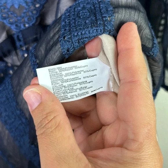 Winona Australia Cold Shoulder Mini Lace dress sheer bell sleeves in blue size 6 - Picture 6 of 11